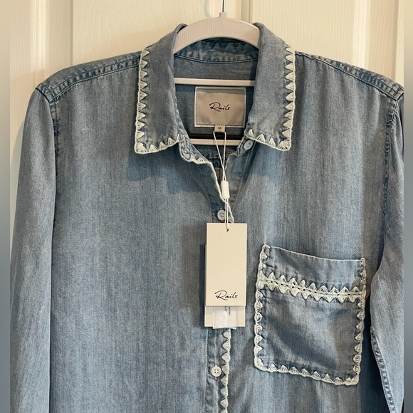 Rails Saya Button Up Tencel Shirt With Embroidered Details XS NWT - Picture 14 of 14